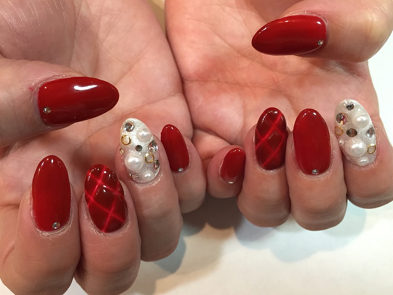 ボルドー×キルティングネイル。