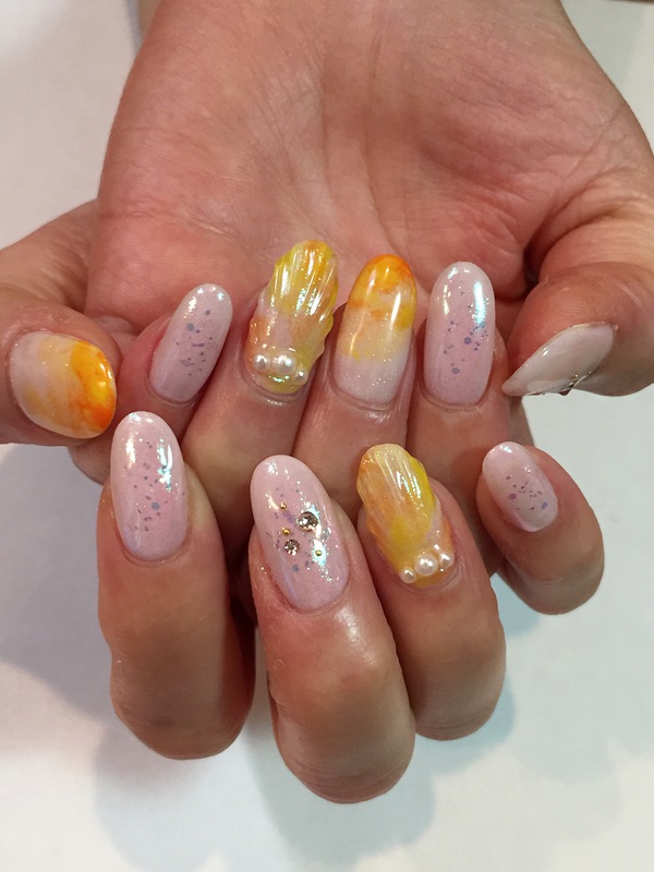 夏カラータイダイ×オーロラ×マーメイドシェル。