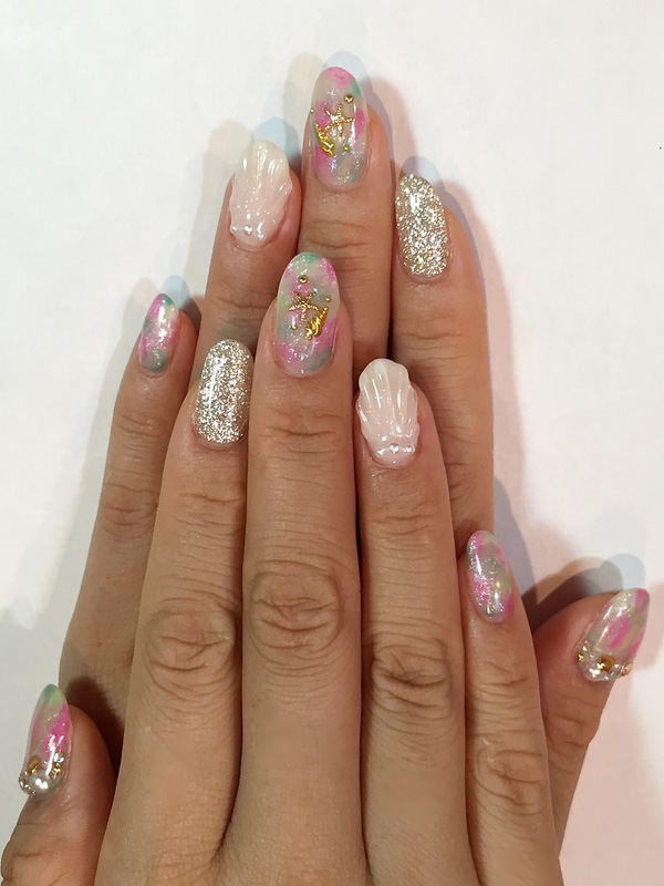 マーメイドシェル×タイダイ柄。