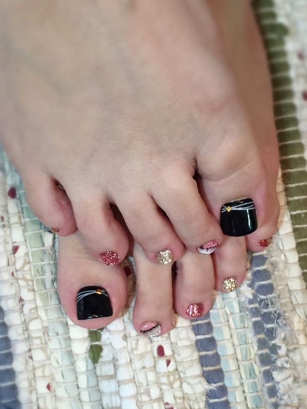 ペディ　和×ピーコック柄。