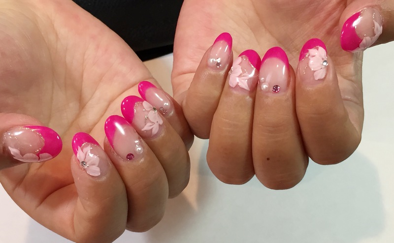 フーシャピンク×ピンク、エンボスフラワー。