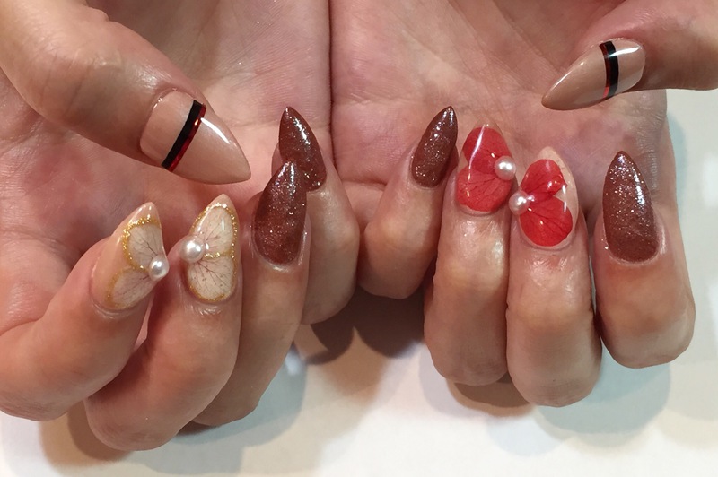 ドライフラワー×黒帯の和オータムＮＡＩＬ。　プラス、シュガー仕上げ。