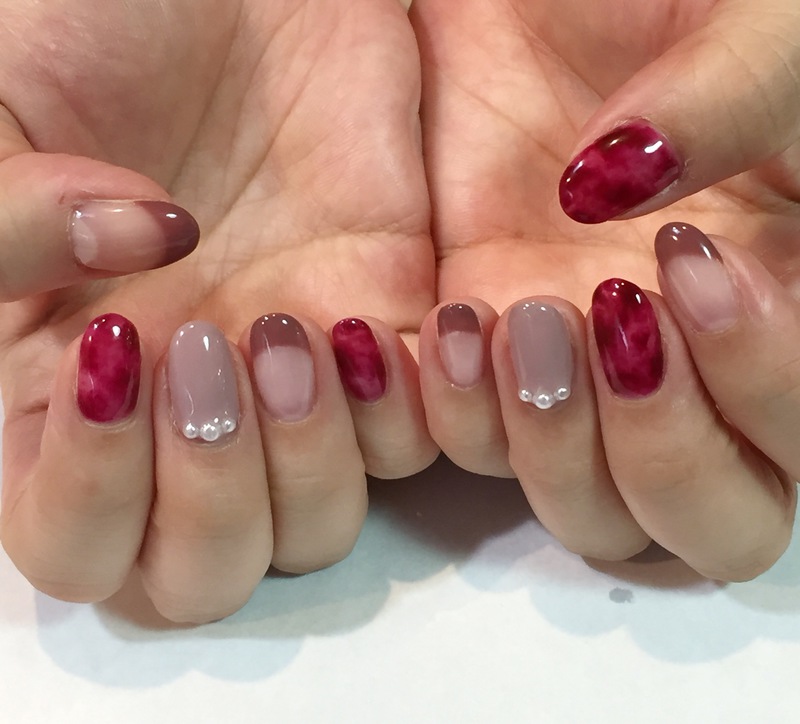赤べっ甲ネイル×ピンクブラウン。　