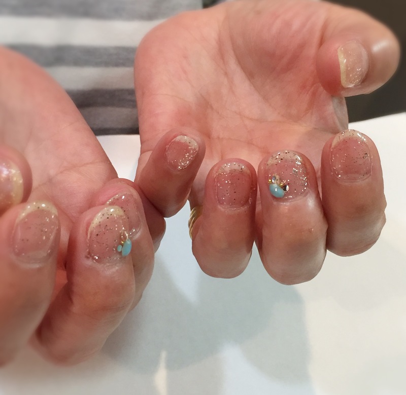 クリア ラメネイル×ターコイズ。