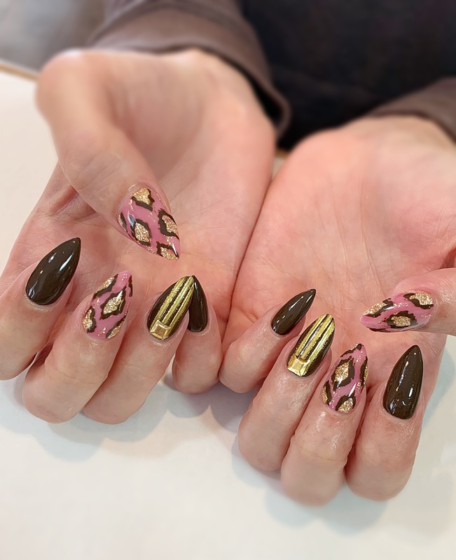 ラメ レオパード×ブラウンネイル。