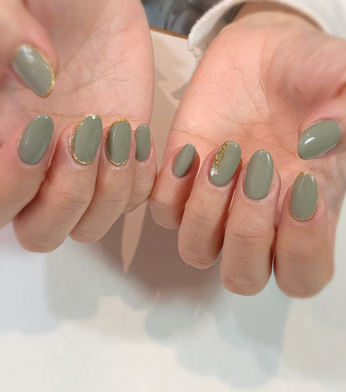 ・くすみピスタチオグリーン・チェーン・ラメライン