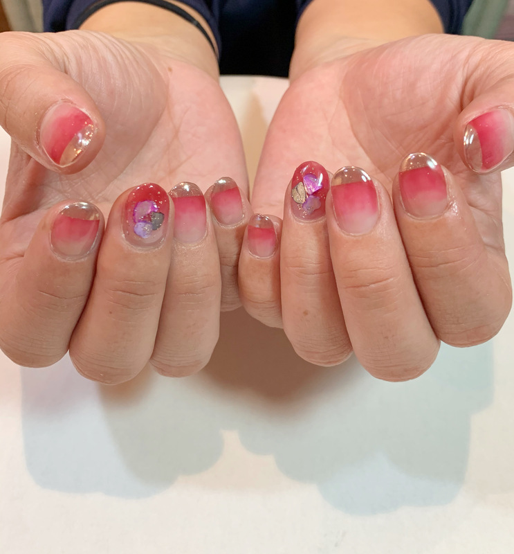 ・グラデーション・ストレートフレンチ・ミラーネイル・シェル