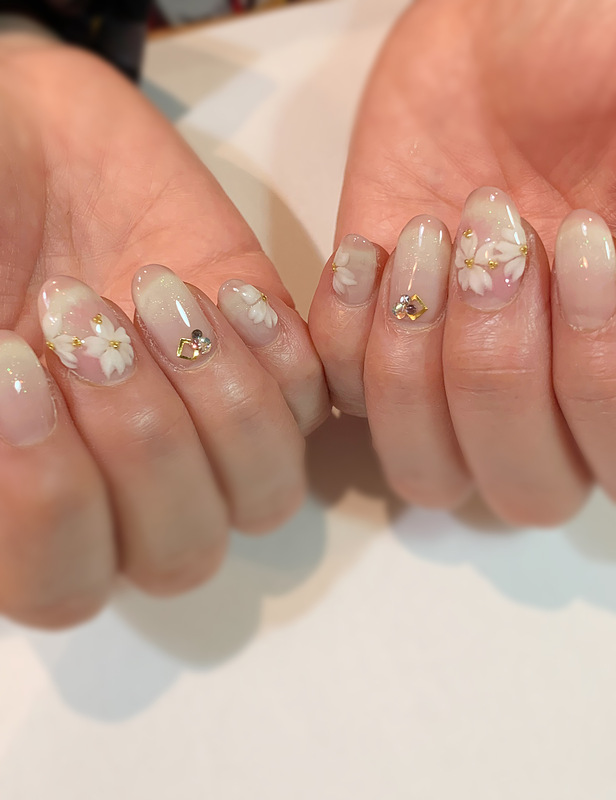 ・春ネイル・桜ネイル・３Ｄアート・エンボスアート・バイカラーグラデ