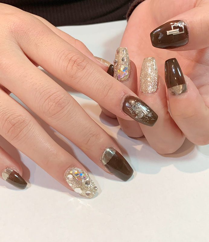 ・うるキラネイル・シアーネイル・シースルーブラウン・シルバーグリッター・ミラーパウダー