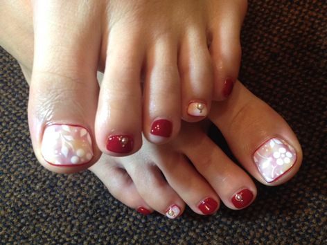 ペディ　ボルドー×flower。